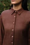 Buy_RAAS LIFE_Brown Merino Wool Solid Collar Mahonia Full Sleeves Shirt With Flared Trouser _Online_at_Aza_Fashions