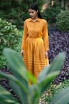 RAAS LIFE_Yellow Merino Wool Pintucked Collar Neck Misha Solid Shirt With Skirt _at_Aza_Fashions