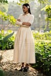 RAAS LIFE_Cream Merino Wool Pintucked Collar Neck Misha Plain Shirt With Skirt _Online_at_Aza_Fashions