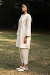 Buy_RAAS LIFE_Cream Merino Wool Solid Round Neck Iris Kurta Set _Online_at_Aza_Fashions