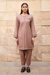 Buy_RAAS LIFE_Purple Merino Wool Solid Round Neck Iris Plain Kurta With Trouser _at_Aza_Fashions