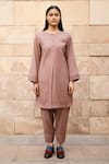 Buy_RAAS LIFE_Cream Merino Wool Solid Round Neck Iris Plain Kurta Set _at_Aza_Fashions