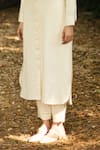 RAAS LIFE_Cream Merino Wool Solid Collar Neck Dalia Kurta With Trouser _Online_at_Aza_Fashions