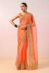 Buy_Ruar India_Orange Pure Georgette Leheriya Sequin Kesar Kyari Embellished Saree With Blouse _at_Aza_Fashions