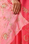 Shop_Ruar India_Peach Pure Chiffon Embroidery Sequin Deep V Neck Rangeelo Gul Saree With Blouse _Online_at_Aza_Fashions