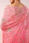 Ruar India_Peach Pure Chiffon Embroidery Sequin Deep V Neck Rangeelo Gul Saree With Blouse _at_Aza_Fashions