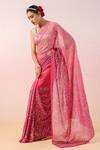 Buy_Ruar India_Pink Pure Georgette Embroidery Sequin Round Lilo Rosa Ombre Saree With Blouse _at_Aza_Fashions