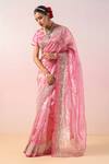 Buy_Ruar India_Pink Silk Tissue Embroidery Sequin Chatkili Floral Border Saree With Blouse _at_Aza_Fashions