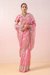 Ruar India_Pink Silk Tissue Embroidery Sequin Chatkili Floral Border Saree With Blouse _at_Aza_Fashions