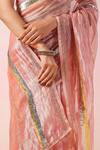 Ruar India_Peach Silk Tissue Embroidery Sequin Round Sitara Striped Saree With Blouse _Online_at_Aza_Fashions