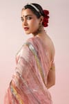 Shop_Ruar India_Peach Silk Tissue Embroidery Sequin Round Sitara Striped Saree With Blouse _Online_at_Aza_Fashions