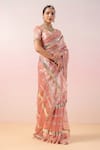 Ruar India_Peach Silk Tissue Embroidery Sequin Round Sitara Striped Saree With Blouse _at_Aza_Fashions