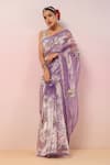 Buy_Ruar India_Purple Silk Tissue Embroidery Sequin Round Hawa Mahal Sitara Saree With Blouse _at_Aza_Fashions