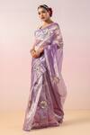 Ruar India_Purple Silk Tissue Embroidery Sequin Round Hawa Mahal Sitara Saree With Blouse _Online_at_Aza_Fashions