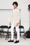 Twenty Nine_Off White Soft Net Embroidered Mirror Work Bandhgala Jacket _at_Aza_Fashions