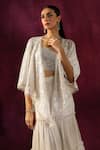 Buy_Twenty Nine_Ivory Soft Net Hand Embroidered Mirror Open Scarf Cape _Online_at_Aza_Fashions