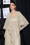 Twenty Nine_Silver Tulle Hand Embroidered Mirror Open Overlay Scarf Jacket _Online_at_Aza_Fashions