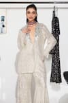 Twenty Nine_Silver Tulle Hand Embroidered Sequin Notched Lapel Mirror Blazer Jacket _Online_at_Aza_Fashions