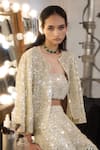 Buy_Twenty Nine_Silver Tulle Hand Embroidered Hexagon Open Short Jacket _Online_at_Aza_Fashions