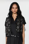 Twenty Nine_Black Soft Net Hand Embroidered Floral Open Tassel Detailed Overlay Jacket _Online_at_Aza_Fashions