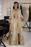 Buy_Twenty Nine_Gold Tissue Organza Hand Embroidered Applique Open Detailed Long Cape _at_Aza_Fashions