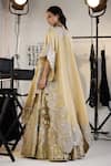 Shop_Twenty Nine_Gold Tissue Organza Hand Embroidered Applique Open Detailed Long Cape _at_Aza_Fashions