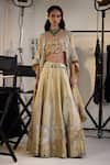 Twenty Nine_Gold Tissue Organza Hand Embroidered Applique Open Detailed Long Cape _Online_at_Aza_Fashions