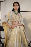 Buy_Twenty Nine_Gold Tissue Organza Hand Embroidered Applique Open Detailed Long Cape _Online_at_Aza_Fashions