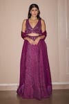 Twenty Nine_Purple Crepe Hand Embroidered Mirror V Neck Bustier _at_Aza_Fashions