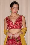 Twenty Nine_Red Silk Hand Embroidered Mirror Leaf Bustier _Online_at_Aza_Fashions