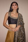 Twenty Nine_Black Raw Silk Hand Embroidered Mirror U Neck Jacket Blouse _at_Aza_Fashions