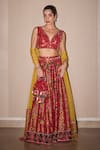 Buy_Twenty Nine_Red Silk Hand Embroidery Mirrorwork Leaf Patola Embellished Lehenga Set _at_Aza_Fashions