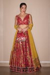 Twenty Nine_Red Silk Hand Embroidery Mirrorwork Leaf Patola Embellished Lehenga Set _Online_at_Aza_Fashions