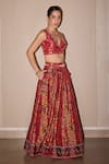 Twenty Nine_Red Silk Hand Embroidery Mirrorwork Leaf Patola Embellished Lehenga Set _at_Aza_Fashions