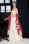 Twenty Nine_Ivory Soft Net Hand Embroidery Mirror Plunge Floral Lace Embellished Lehenga Set _Online_at_Aza_Fashions