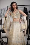 Twenty Nine_Gold Brocade Embroidery Mirrorwork Leaf Banarasi Lehenga Set _Online_at_Aza_Fashions