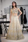 Buy_Twenty Nine_Gold Brocade Embroidery Mirrorwork Leaf Banarasi Lehenga Set 