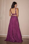 Shop_Twenty Nine_Purple Silk Hand Embroidery Mirrorwork Plunge V Raidana Bandhani Lehenga Set _at_Aza_Fashions