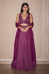 Buy_Twenty Nine_Purple Silk Hand Embroidery Mirrorwork Plunge V Raidana Bandhani Lehenga Set _Online_at_Aza_Fashions