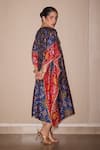 Shop_Twenty Nine_Blue Silk Embroidery Marodi Notch Patola Asymmetric Kaftan _at_Aza_Fashions