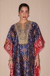 Twenty Nine_Blue Silk Embroidery Marodi Notch Patola Asymmetric Kaftan _Online_at_Aza_Fashions