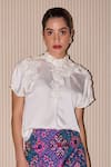 Buy_Twenty Nine_White Silk Applique Patola High Neck 3d Floral Top With Skirt _Online_at_Aza_Fashions