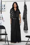 Buy_Twenty Nine_Black Soft Net Hand Embroidery Floral Lace Cape Open Embellished And Palazzo Set _at_Aza_Fashions