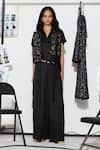 Twenty Nine_Black Soft Net Hand Embroidery Floral Lace Cape Open Embellished And Palazzo Set _Online_at_Aza_Fashions