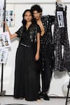 Shop_Twenty Nine_Black Soft Net Hand Embroidery Floral Lace Cape Open Embellished And Palazzo Set _Online_at_Aza_Fashions