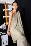 Buy_Twenty Nine_Silver Tulle Hand Embroidery Mirror One Shoulder Cape _at_Aza_Fashions