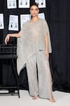 Buy_Twenty Nine_Silver Tulle Hand Embroidery Mirror Round Asymmetric Cape _at_Aza_Fashions