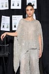 Twenty Nine_Silver Tulle Hand Embroidery Mirror Round Asymmetric Cape _Online_at_Aza_Fashions