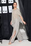 Buy_Twenty Nine_Silver Tulle Hand Embroidery Mirror Round Asymmetric Cape _Online_at_Aza_Fashions