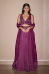 Buy_Twenty Nine_Purple Organza Embroidery Mirror Tasselled Border Dupatta _at_Aza_Fashions